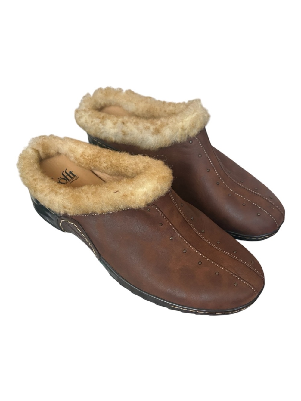 Sofft Born Light Brown Studded Bicycle Toe Shearling Mule 1503465 Size 10W